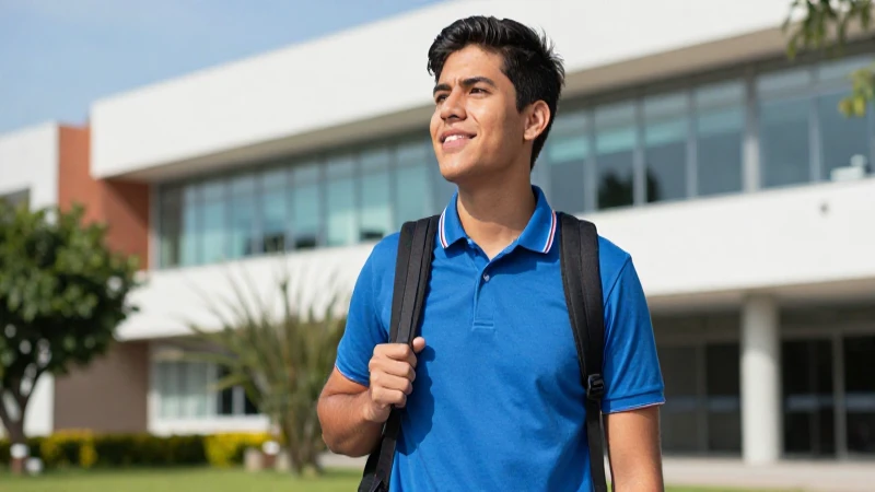 Estudiante mexicano universitario exitoso en un campus moderno