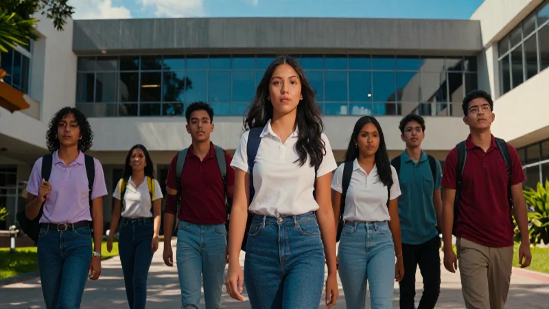 Estudiantes mexicanos en campus moderno y vibrante