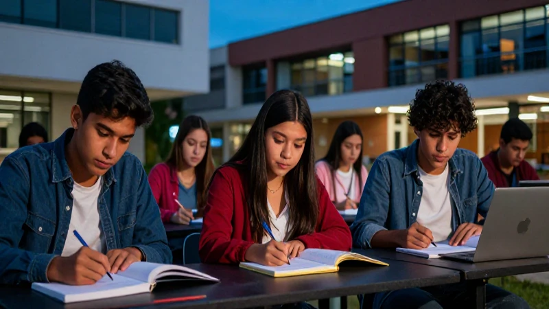 Jóvenes mexicanos estudiando con foco y ambición