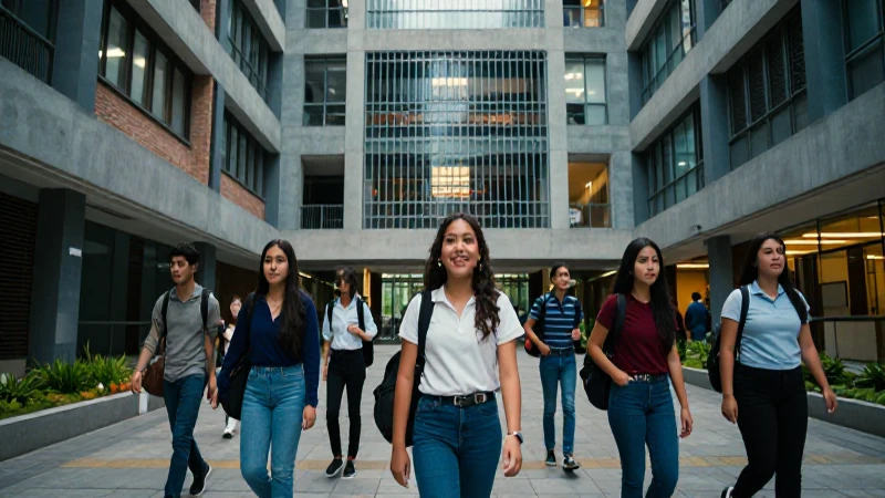 Jovencidad mexicana vibrante en un campus moderno
