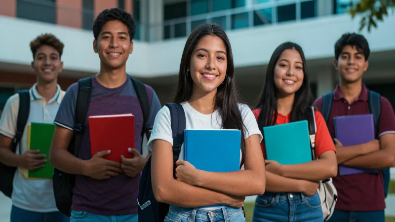 Estudiantes mexicanos alegres y confidentes en campus moderno