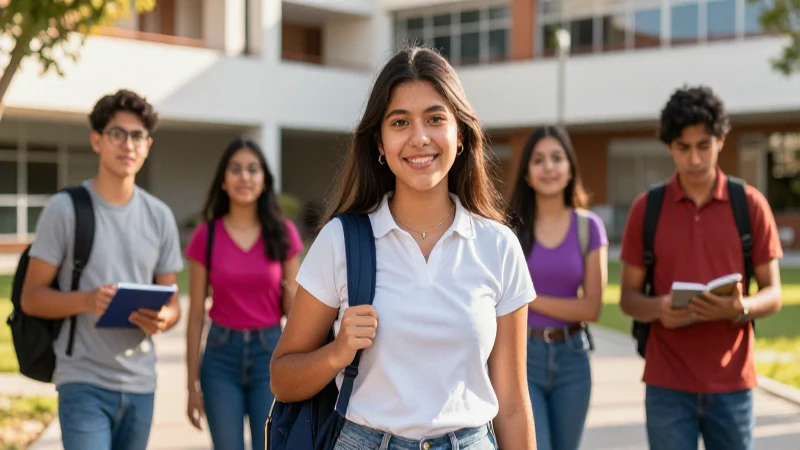 Estudiante mexicano exitoso en universidad vibrante