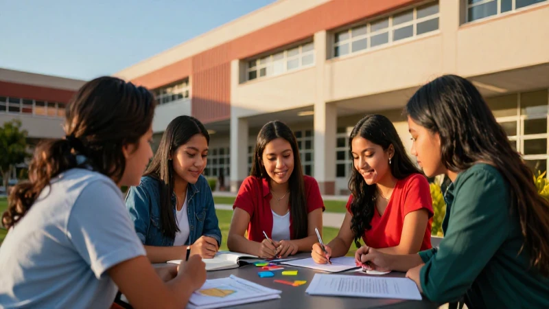 Estudiantes mexicanos colaborando en campus moderno