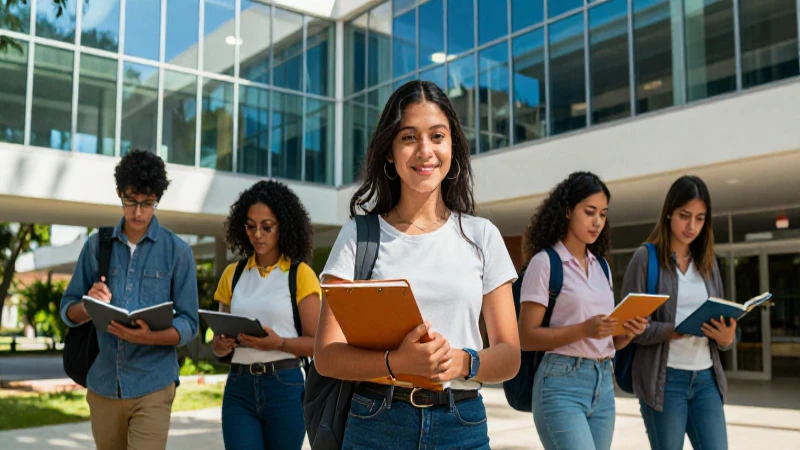 Estudiante mexicano en moderno campus universitario
