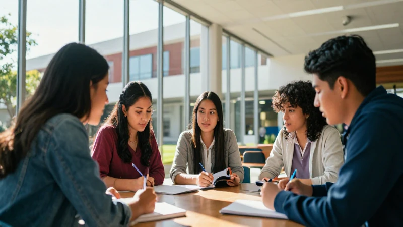 Estudiantes mexicanos universitarios bajo luz vibrante