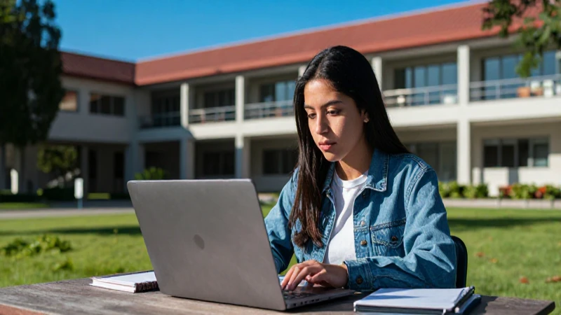 Estudiante mexicano en campus moderno y vibrante