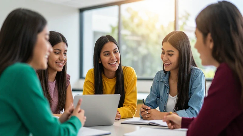 Estudiantes mexicanos colaborando en campus moderno