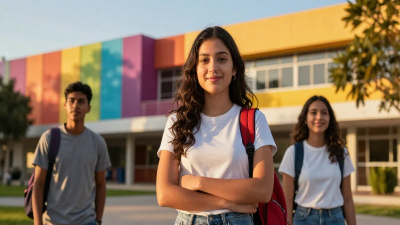 Estudiante mexicano exitoso en campus vibrante