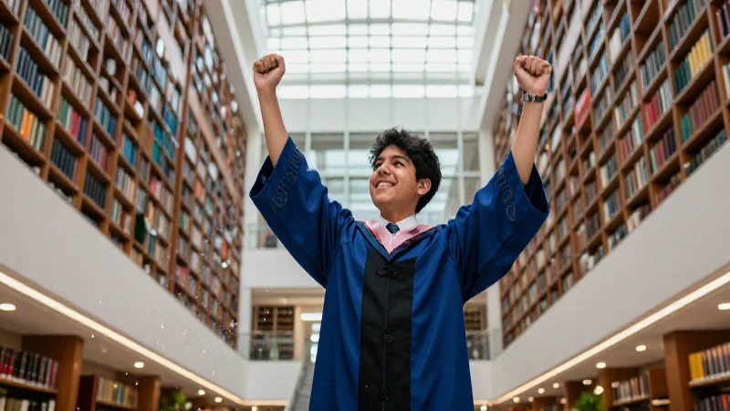 Estudiante mexicano triunfante en gran universidad moderna