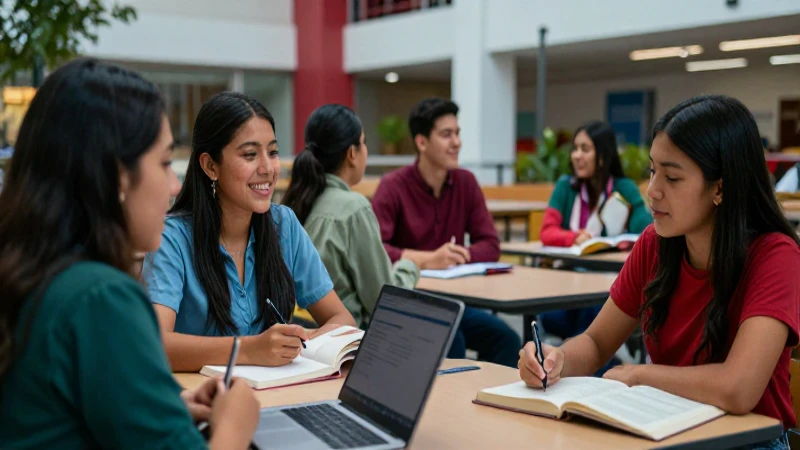 Estudiantes mexicanos alegres en moderno campus
