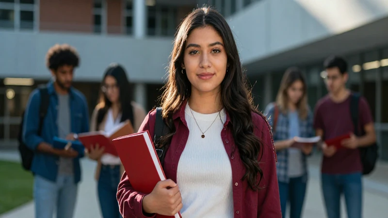 Estudiante mexicano exitoso en ambiente universitario moderno