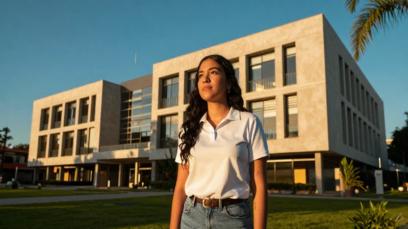 Estudiante mexicano en campus vibrante y moderno