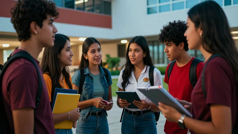 Jóvenes mexicanos colaboran en un campus moderno