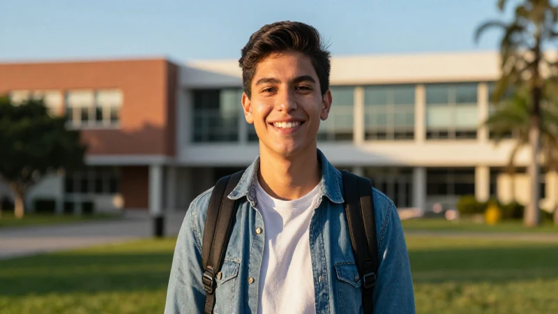 Joven mexicana sonriente en campus universitario