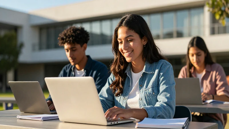 Estudiante mexicano feliz en campus universitario soleado