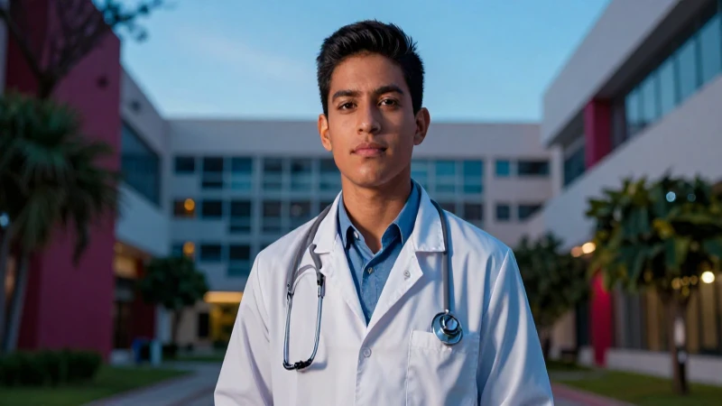 Joven estudiante mexicano brillante en universidad moderna