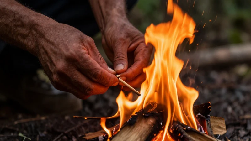 Encender fuego con yesca en un bosque
