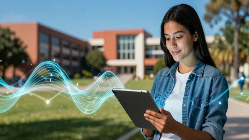 Estudiante universitario conectando datos digitales