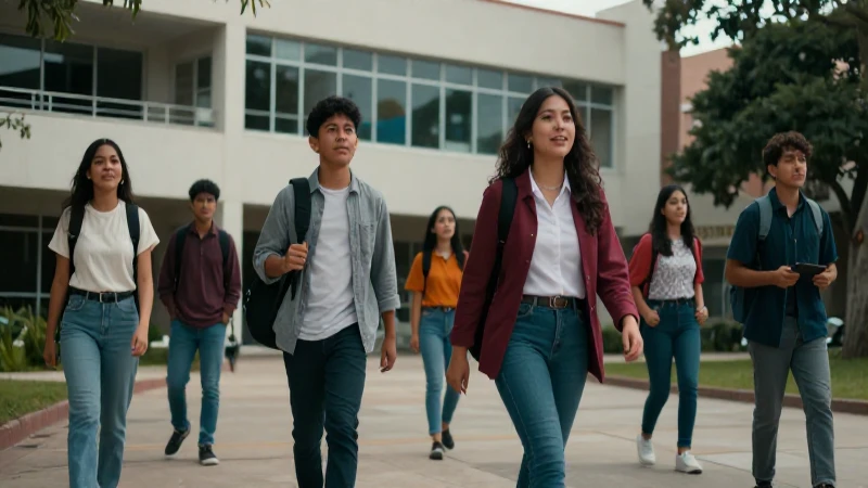 Diversos estudiantes mexicanos en campus moderno