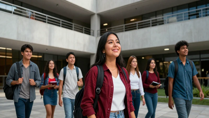 Estudiantes mexicanos vibrantes en moderno campus de CDMX