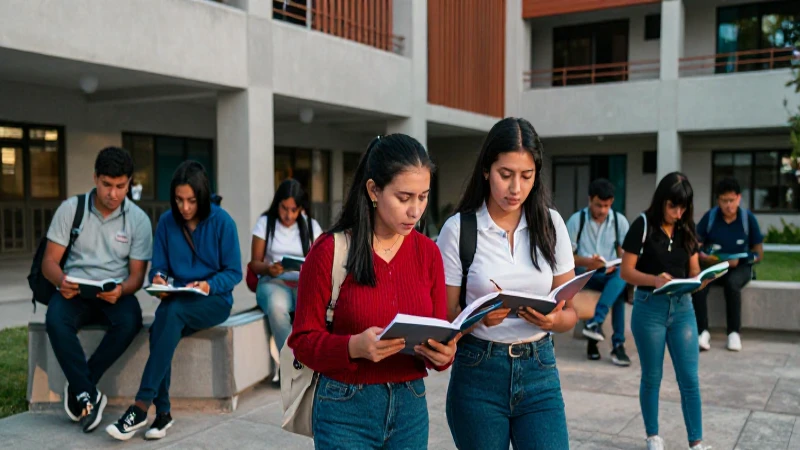 Estudiantes mexicanos en moderno campus universitario