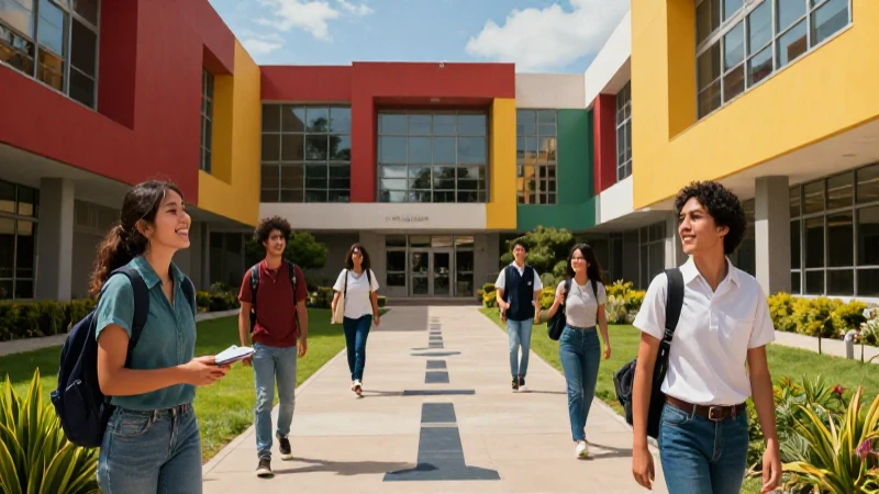 Estudiante universitario en campus moderno, camino al éxito