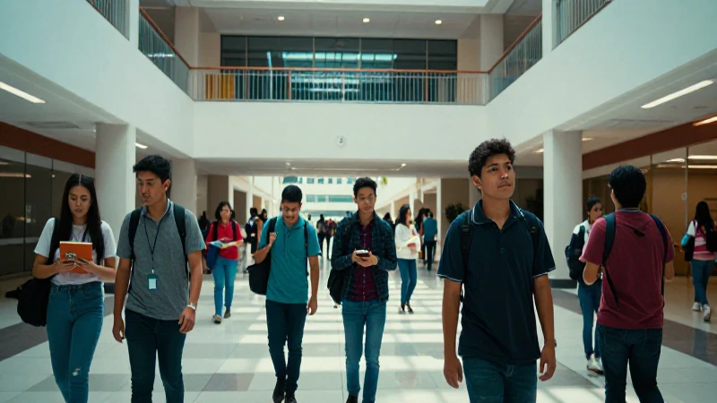 Estudiantes mexicanos vibrantes en universidad moderna