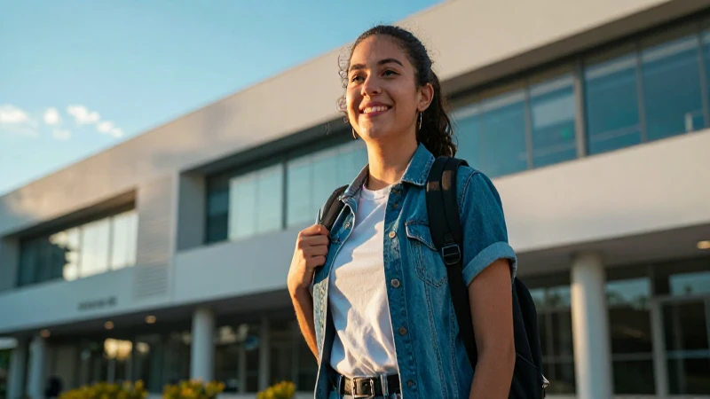 Retrato dinámico de estudiante mexicano en campus moderno