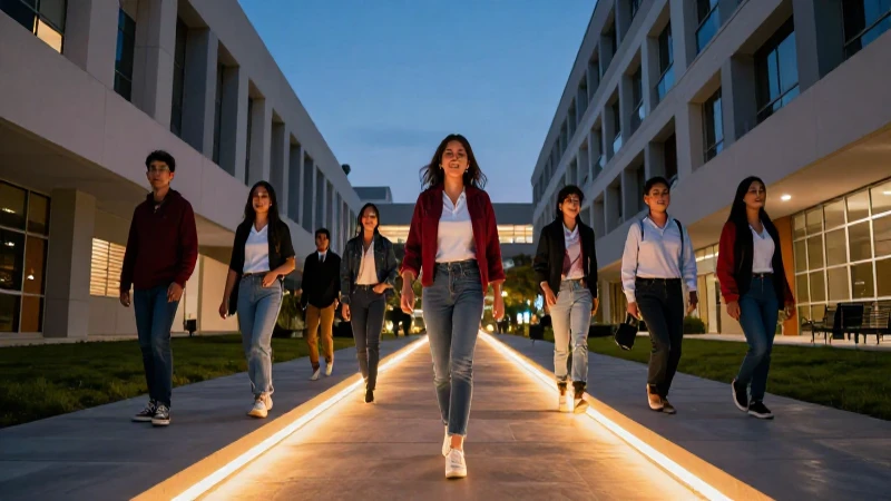 Estudiantes mexicanos en campus moderno