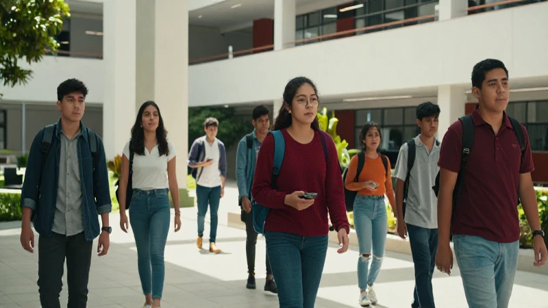 Estudiantes mexicanos en campus moderno y vibrante