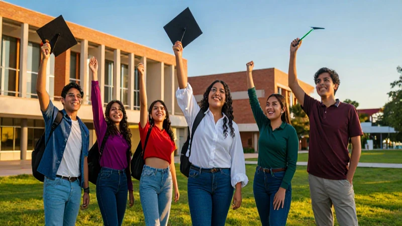 Estudiantes mexicanos celebrando logro en campus