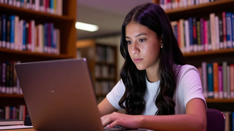 Estudiante joven en biblioteca con luz cinematográfica