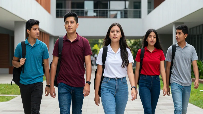 Jóvenes mexicanos vibrantes en campus moderno