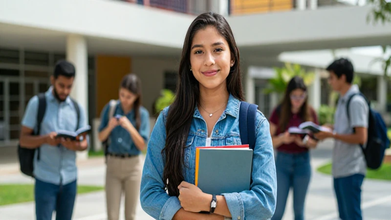 Joven mexicana motivada en campus vibrante