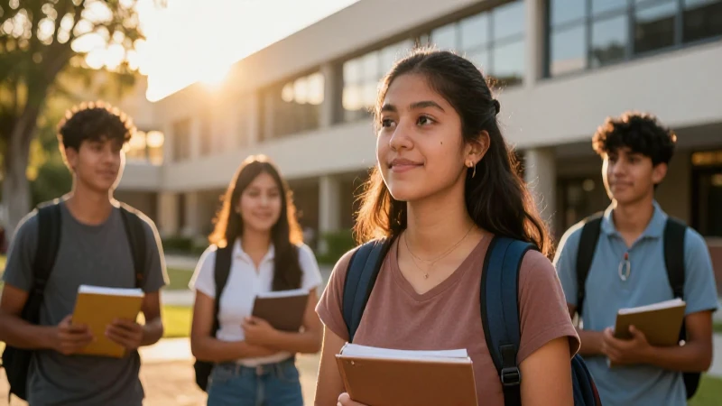 Estudiantes mexicanos vibrantes en campus moderno