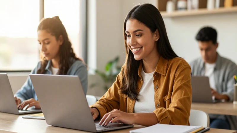 Estudiante mexicano sonriendo y estudiando en casa