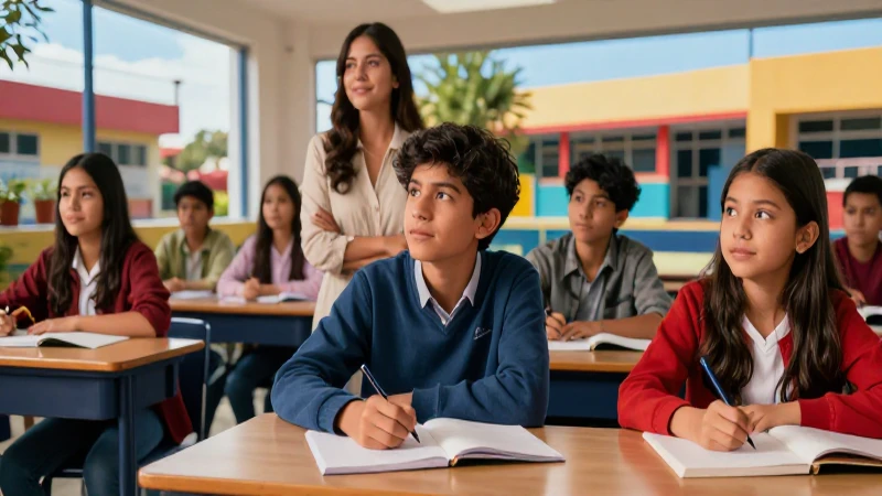 Estudiantes mexicanos en aula moderna con orgullo