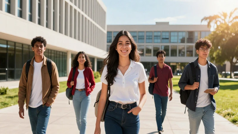 Estudiantes mexicanos modernos en un campus vibrante y luminoso