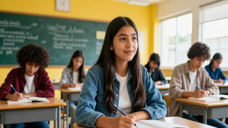 Joven estudiante mexicano exitoso en un aula vibrante