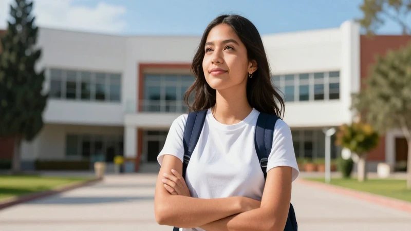 Estudiante mexicano optimista en campus moderno