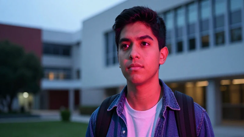 Estudiante mexicano concentrado en campus moderno