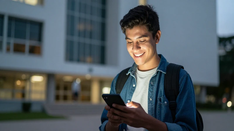 Estudiante mexicano sonriente en campus moderno