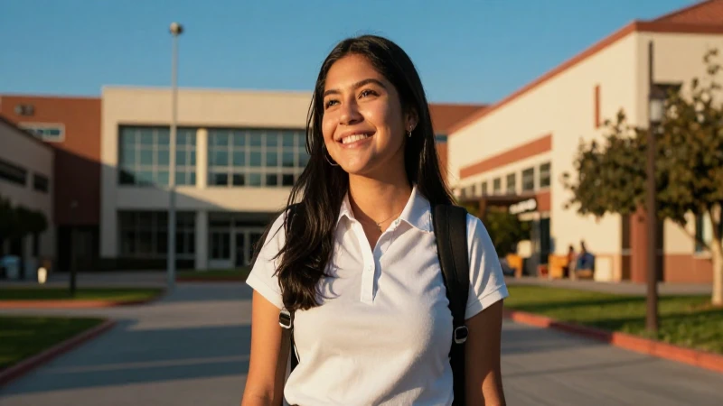 Estudiante mexicano alegre en campus universitario moderno