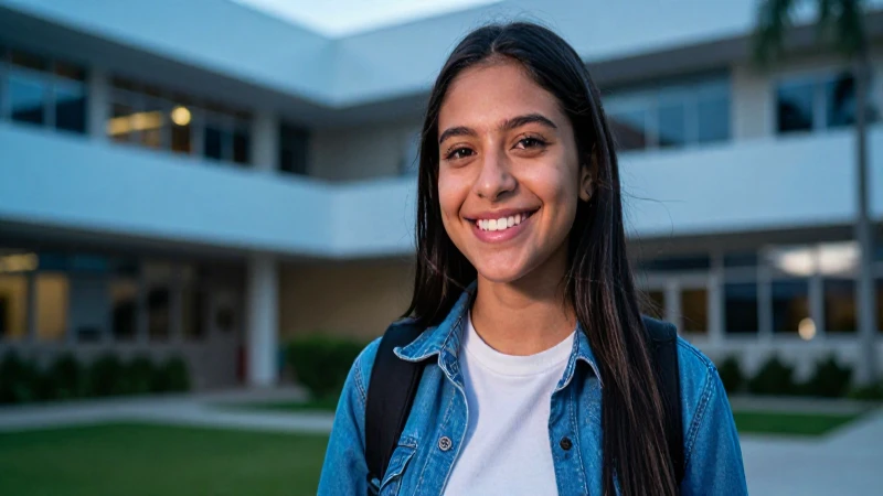 Joven estudiante mexicano sonriente en campus moderno