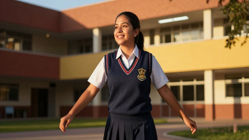 Estudiante optimista de alta escuela en campus dorado