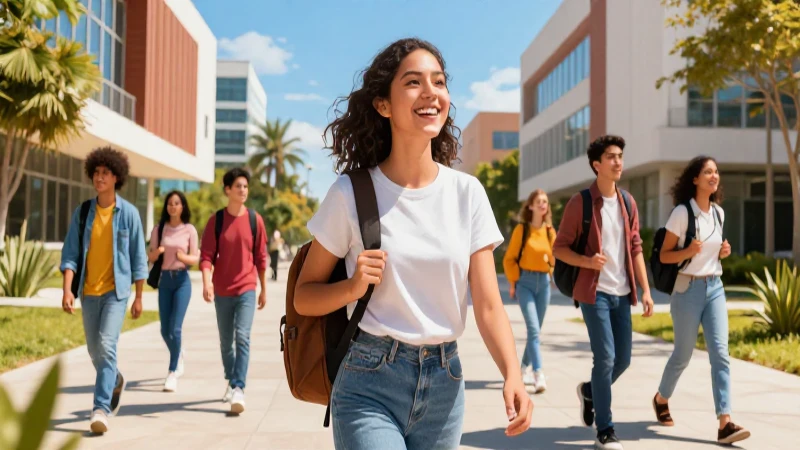 Estudiante mexicano feliz en universidad moderna