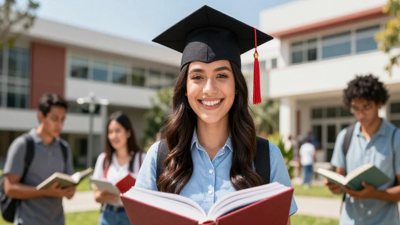 Estudiante mexicano alegre en moderno campus universitario