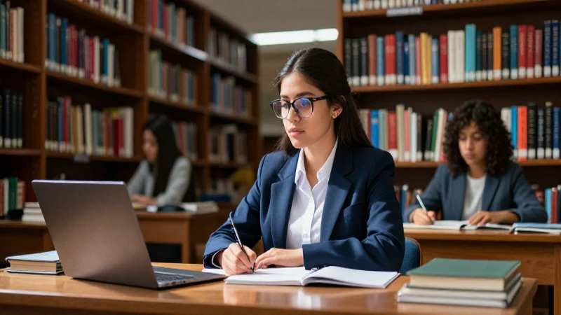 Joven mexicano estudiando en biblioteca universitaria
