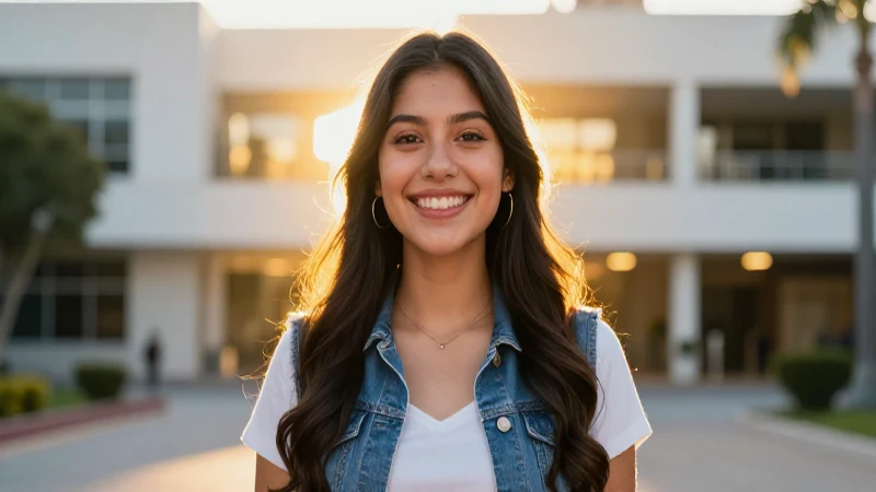 Joven estudiante mexicano alegre en campus moderno