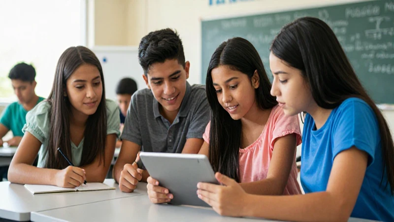 Estudiantes mexicanos estudiando en una tablet